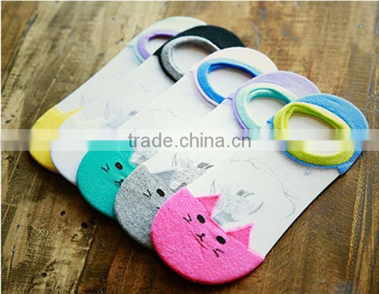 HOT women socks cute candy thin invisible cotton socks high/boat Casual Sports socks solid color cat cartoon women girl socks