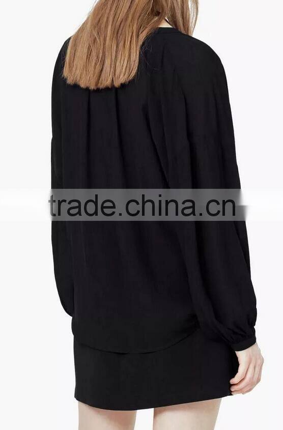 Runwaylover EY2356B Hot Sale 2017 Ladies Elegant Stand Collar Loose Blouse