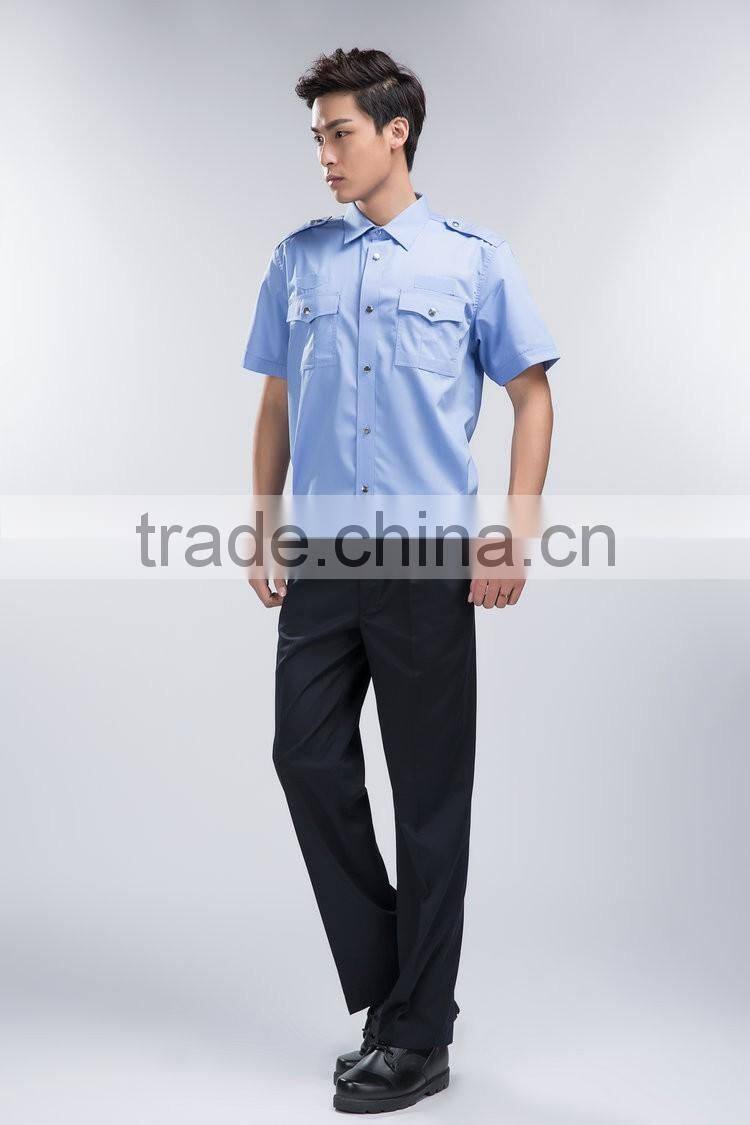 Juqian 2016 Cheap Short Sleeve blue cotton/polyester Security Shirt Uniform,Customize Security Guard Uniform Shirts