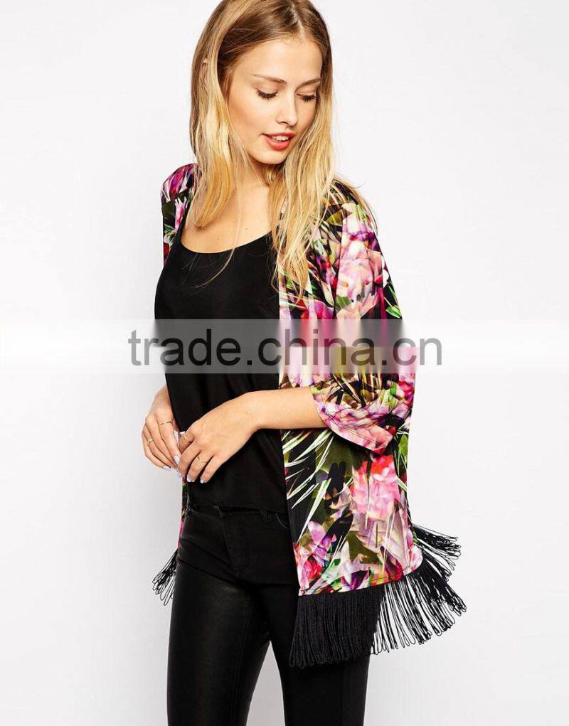 Warehouse Fringed Print Kimono Jacket