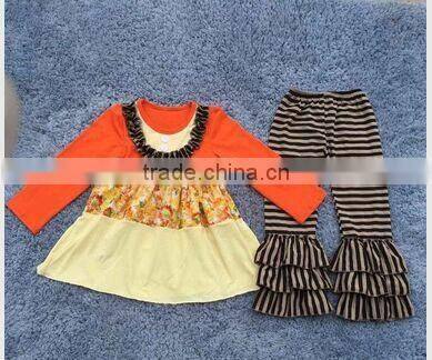 persnickety wholesale children's remake soft denim double ruffle dark blue jean color fashion kids clothes sets fall winter