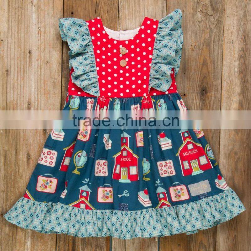 2017 Wholesale Summer girl boutique dress girl green stripe two fold dresses