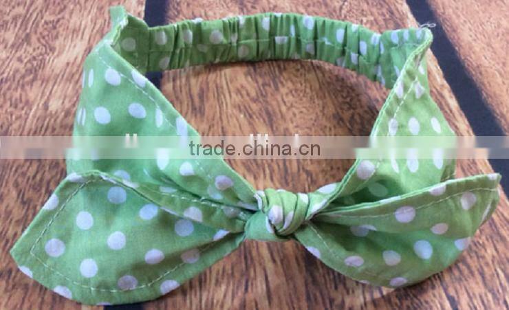 Latest fancy elastic soft stripe cotton bow tie custom children headband rabbit ears bowknot hair tie headband