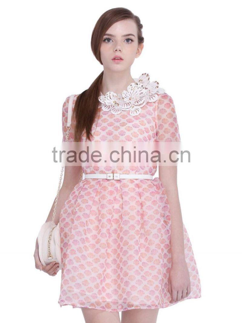 Girls organza printed pink sweet dresses