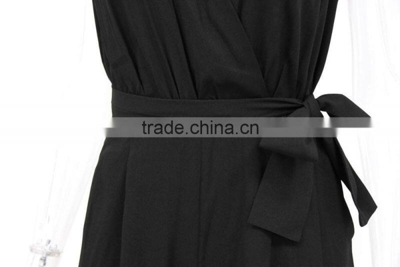 Fashion One Piece V Neck Sexy Sleeveless Wide Leg Ladies Jumpsuit For Wholesale 2017