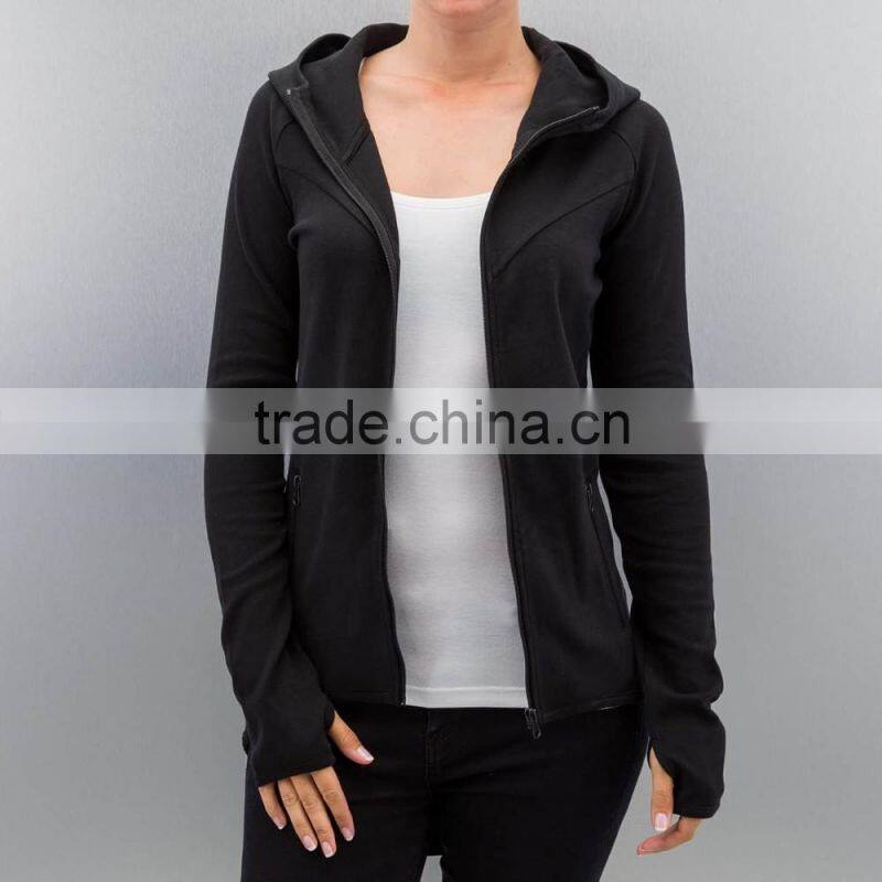 Urban Classics Zip Pockets Thin Black Cotton Curved Hem Hoodie for Ladies