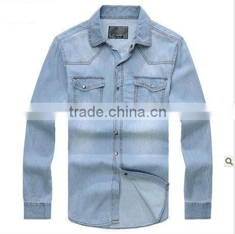 new fashion style slim fit dress denim shirts for men with two pockets and long sleeves