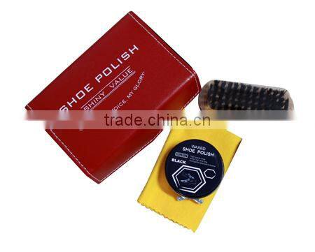 2015 Fashionable Red Square Leather Shoe Polish Set/Shoe Care Kit Factory