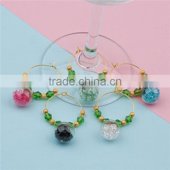 Gold Plated Green Faceted Bottle Round At Random Rhinestone Wine Glass Charm Rings