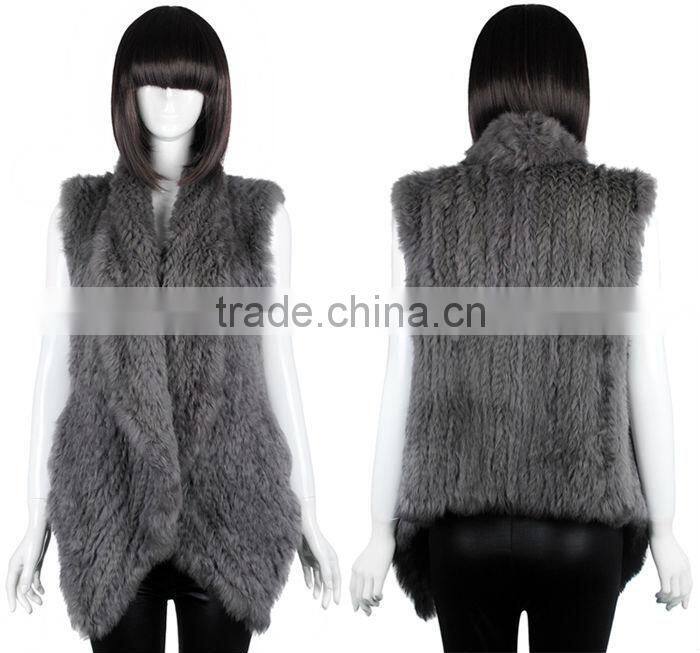 YR078 New Arrival Top Quality Chic Women Apparel Genuine Rabbit knitted Sleeveless Vest
