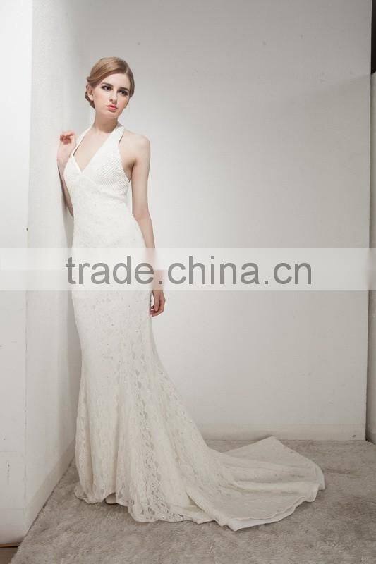 Mermaid Halter Neck Court Train With Elegant Lace Wedding Dress AS30602