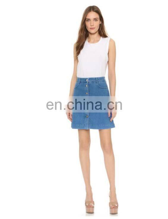 New Desigh Women Jean Skirt,Knee Length Women Denim Skirts,Blue Jean Skirt with Button Girl Denim Skirts