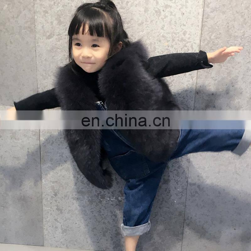2016 European Winter New Girls Light Blue Cute Plush Real Fox Fur Kids Fur Vest