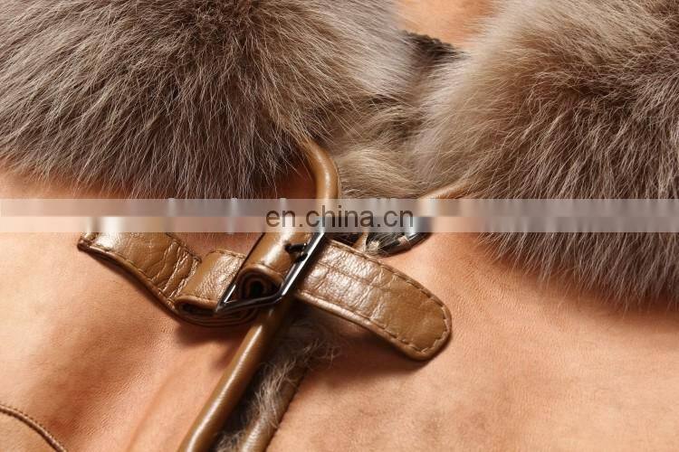 Fashion Design Fox Fur Collar Sheep Fur And Skin Jacket Short Sleeves Fur Coat Trend Winter Fur Dress