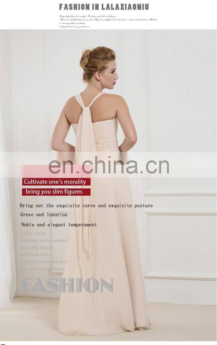 EB2227 A-Line scoop halter top Ruched Chiffon evening dress