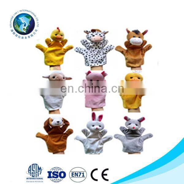 Cute various plush animal heard glove puppet popular soft stuffed funny dinosaur hand puppet