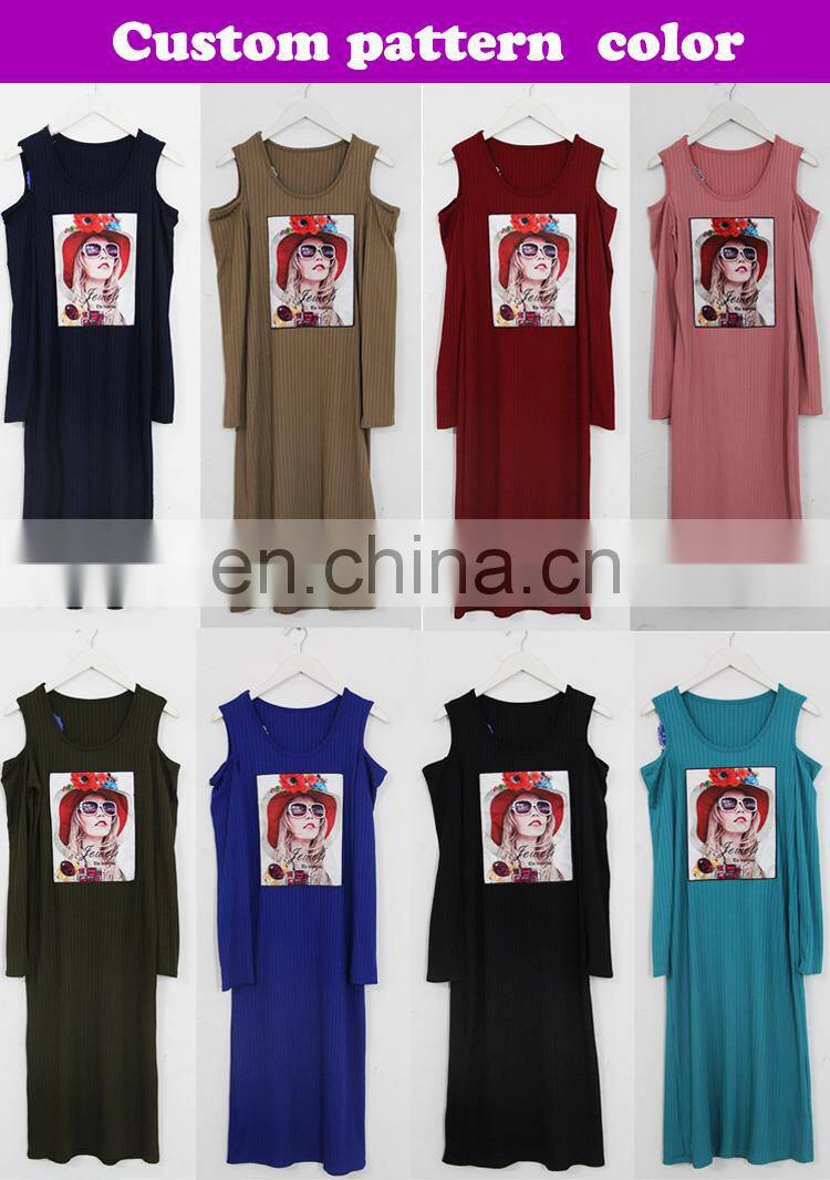 Support OEM & ODM 2017 new fashion pattern 3/4 sleeve woman long casual ladies off-shoulder dress