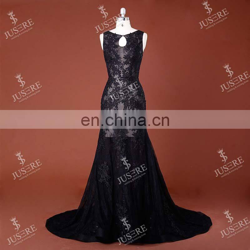 Latest Design Sexy Sleeveless See Through Lace Appliqued Long Black Mermaid Australia Evening Dress With Lace Made In China 2016
