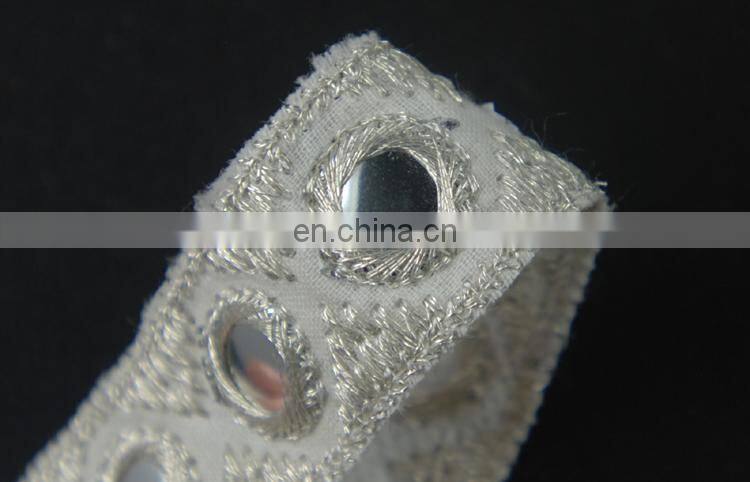 Custom fashion new style mirror silver lace trimming