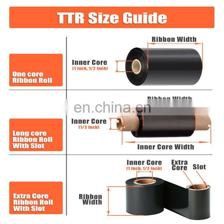 Wax resin thermal transfer ribbon 40 mm zebra bar code printer jumbo roll TTR ribbons