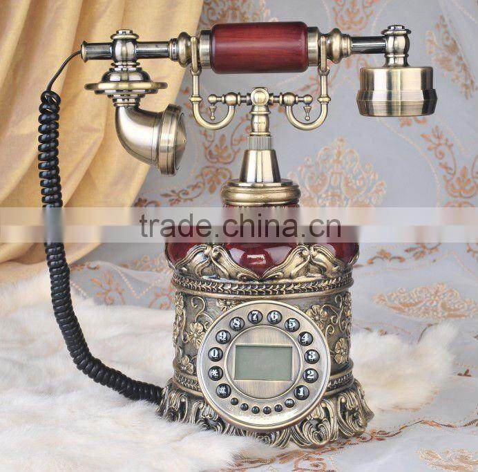 antique copper telephone, old style caller id phone