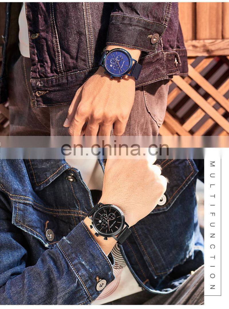 MINI FOCUS 0297G Fashion Men's Wrist Watches Luxury Design Quartz Watch Men 30m Waterproof Blue Stainless Steel Watch