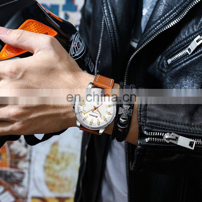 Curren 8376 2020 New Design Mens Quartz Watch Fashion Leather Water Resistant Calendar Wrist Watches for Men