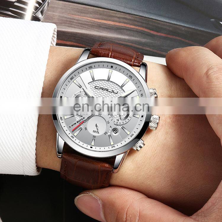 CRRJU 2212 Customized man quartz watch 3d case design chrono day waterproof fashion leather wristwatches men automatic