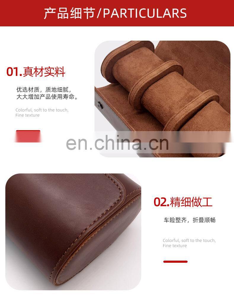 3 Slots Watch Roll Travel Case Chic Portable Vintage Leather Display Watch Storage Box Slid in Out Watch Holder Organizer