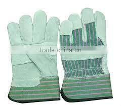 industrial safety cow split leather working gloves with green cuff