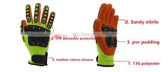 Oilfield Sandy Nitrile Cut Resistant TPR Anti Impact Mechanic Gloves Construction