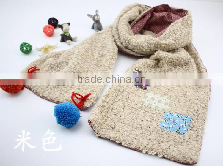 Fashion Cute Small Square Cloth Sewed Two-layer Pom Pom Style Boys Girls Baby Winter Scarf