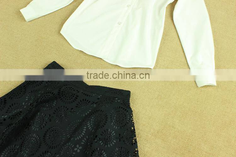 New fashion dress runway western style 2014 long white shirt+hollow out skirt fashion women dress wholesale L17072