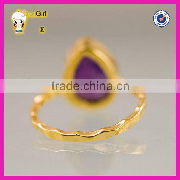 New products ladis single stone finger ring fashion custom gold plating large amethyst rings