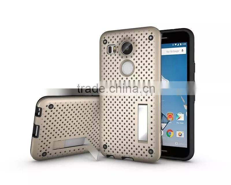 Shockproof Back Stand Case with Head Radiation Function For Nexus 5X Mesh Back Style TPU Rubber Cover Case MT-5296