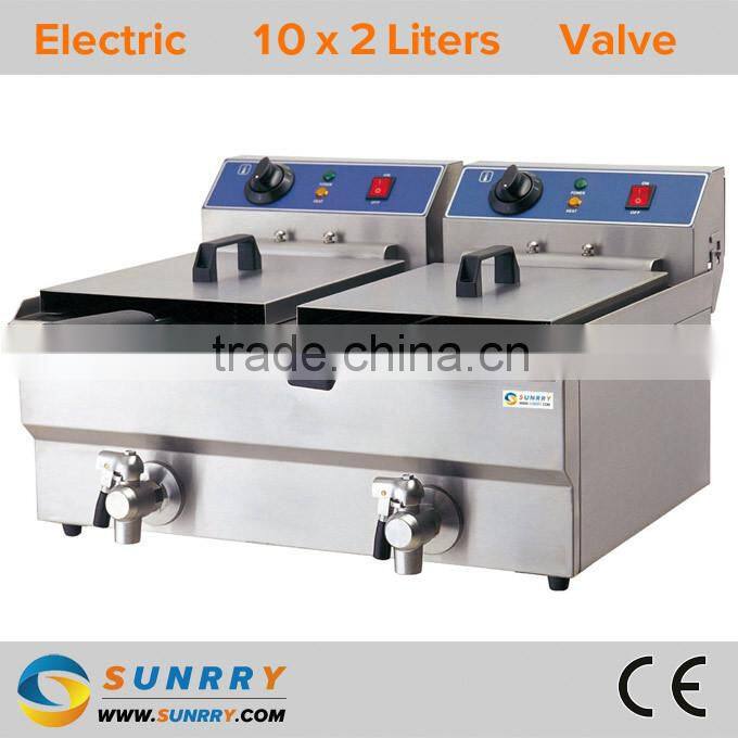 Table top electric oil fryers two tank two basket with valve 20l thermostat controlled deep fryer (SY-TF210V SUNRRY)