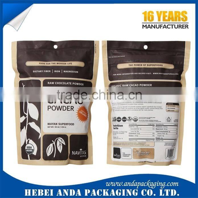 Moisture Proof Heat Sealing Cocoa Powder Plastic Packaging Bag/ Laminated Plastic Zipper Bag for Whey Protein Powder Packaging