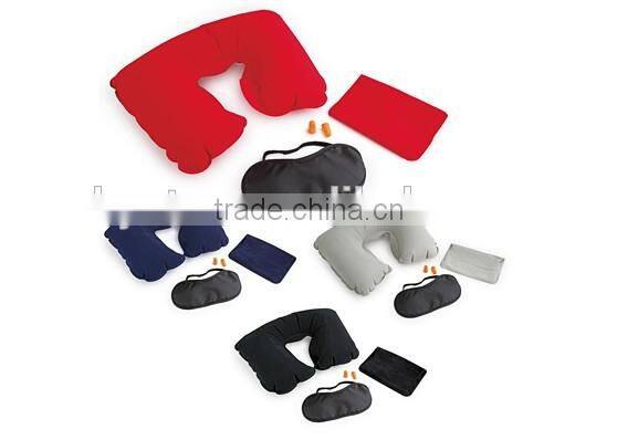 Sleep Travel Kit including cushion cushion pillow Mask, ear plugs and conventional case.