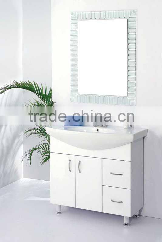 White Standing Laundry Tub With Hot Melt Mirror Floor Bathroom Cabinet