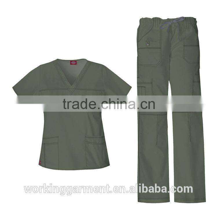 Wholesale OEM Hotsale Fashion Natural Uniforms Women's Junior Scrub Set/Nurse Uniform/Hospital Uniform