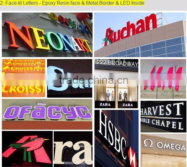 OEM customized outdoor advertising display epoxy resin led frontlit letter resin wall letters