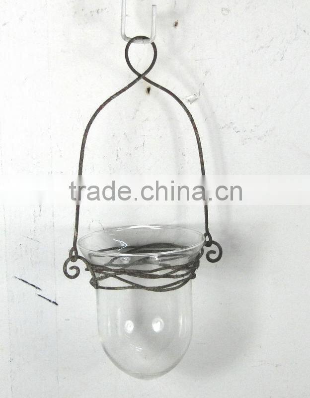 DIA9cm hanging metal candle holder w/hurricane glass