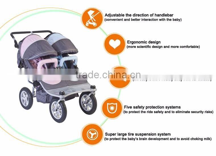 BS-56A 5 point safety belt luxury baby pram stroller china, double baby jogger made in china