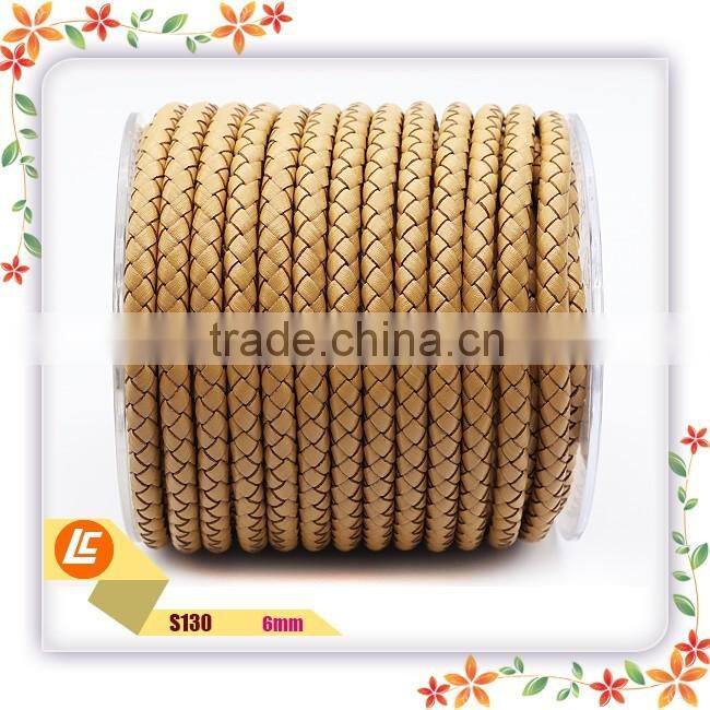 6mm Black Braid Cowhide Leather Cord for Making Leather Bracelets