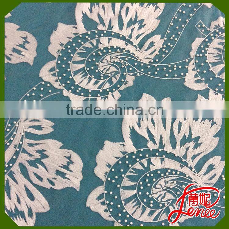 Exquisite Handmade Plain Embroidery Fabric with Pearl Beads