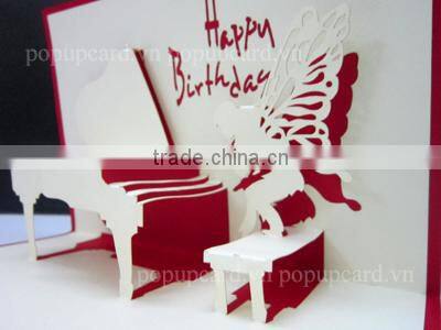 Little girl with birthday cake 3d hand made greeting card