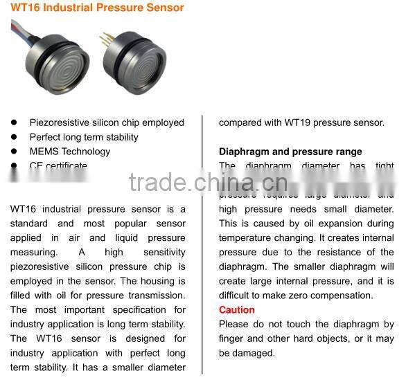 WT16 Industrial Pressure Sensor,Piezoresistive silicon chip employed pressure sensor