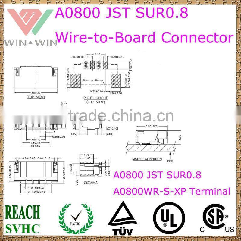 0.8mm Pitch A0800 JST SUR0.8 Electronic Wire to Board Connector