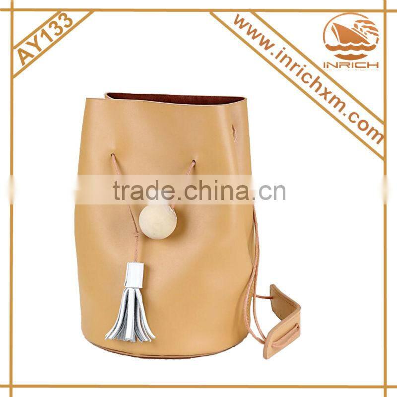 New Arrival Genuine Leather Solid Color Vintage Shoulde Bag,Bucket Bag