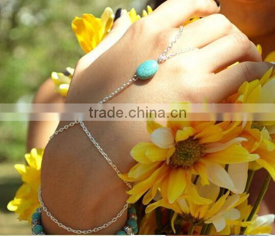 Bracelet Slave Chain Link Finger Rings Hand Harness Turquoise Anklet Chain